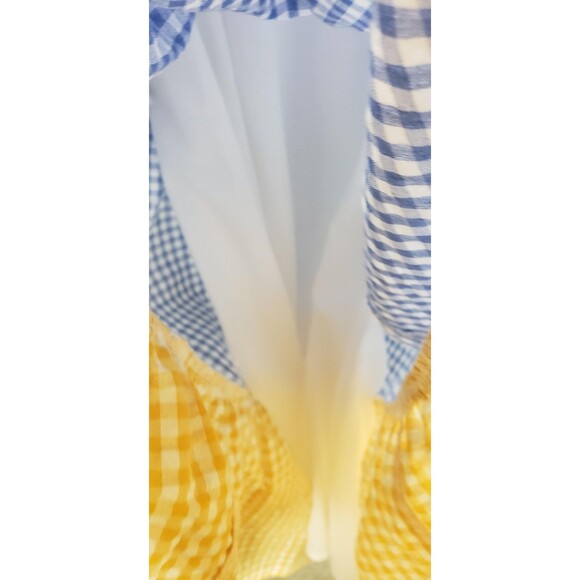 Gingham Maxi Dress M Colorblock Off Shoulder Scallop Ruffle Flowy Summer Casual - Picture 3 of 4